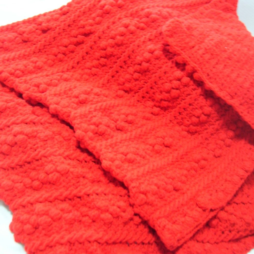 Gorgeous Hand Crochet True Red Popcorn  Afghan Throw Blanket Christmas Gift?
